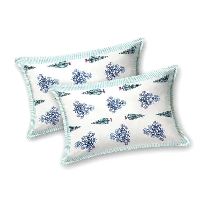 Desia Cotton Bedsheet (White,Blue) - 240 TC media 4