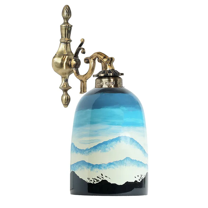 Snow Peaks Hand Painted Metal And Glass Wall Lamp media 6
