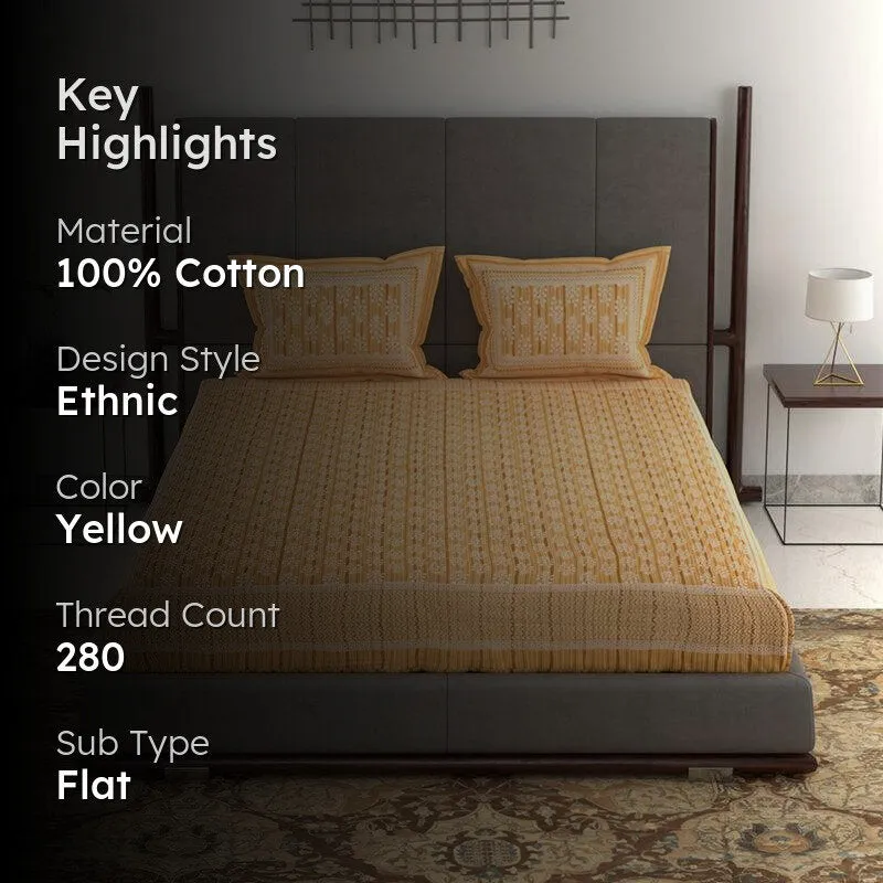 Saavika Printed Cotton Bedsheet (Yellow) - 280 TC media 2
