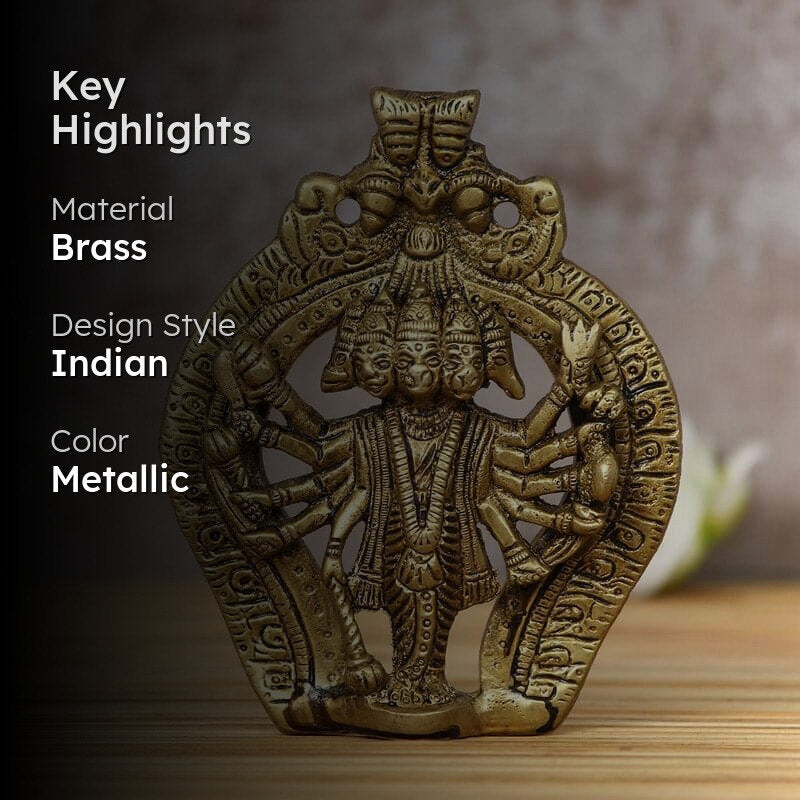 Brass Panchmukhi Hanuman Idol - Metallic media 2