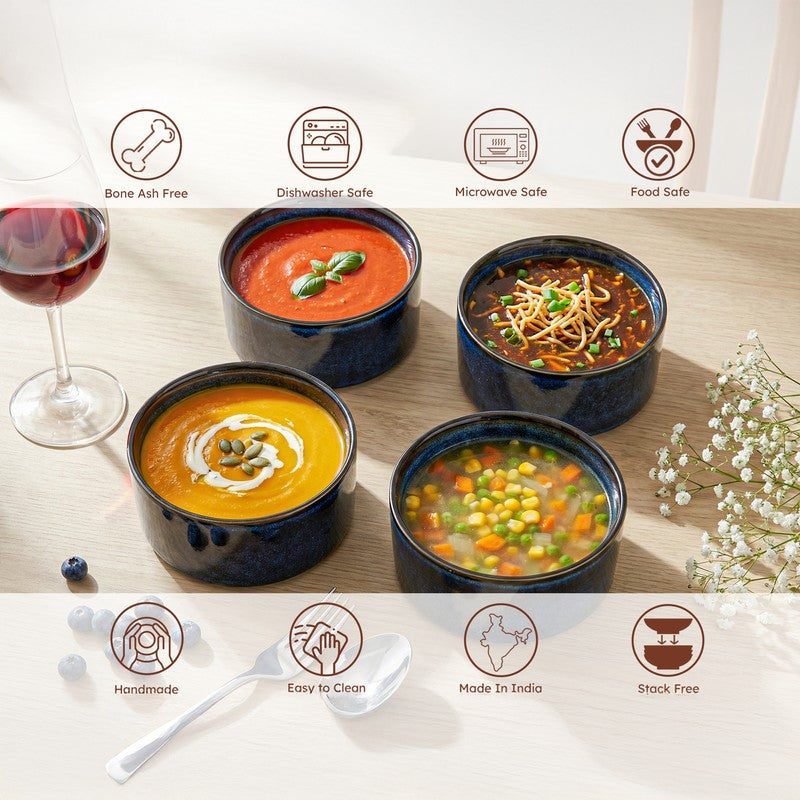 Whimsi Ceramic Soup Bowls (280 mL,Dark Blue) - Set Of Four media 5