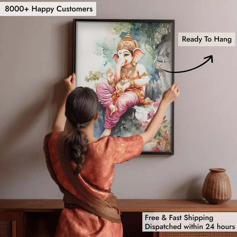 Vighnaharta's Blessing Spiritual Archival Paper Wall Painting With Frame - Black media 7