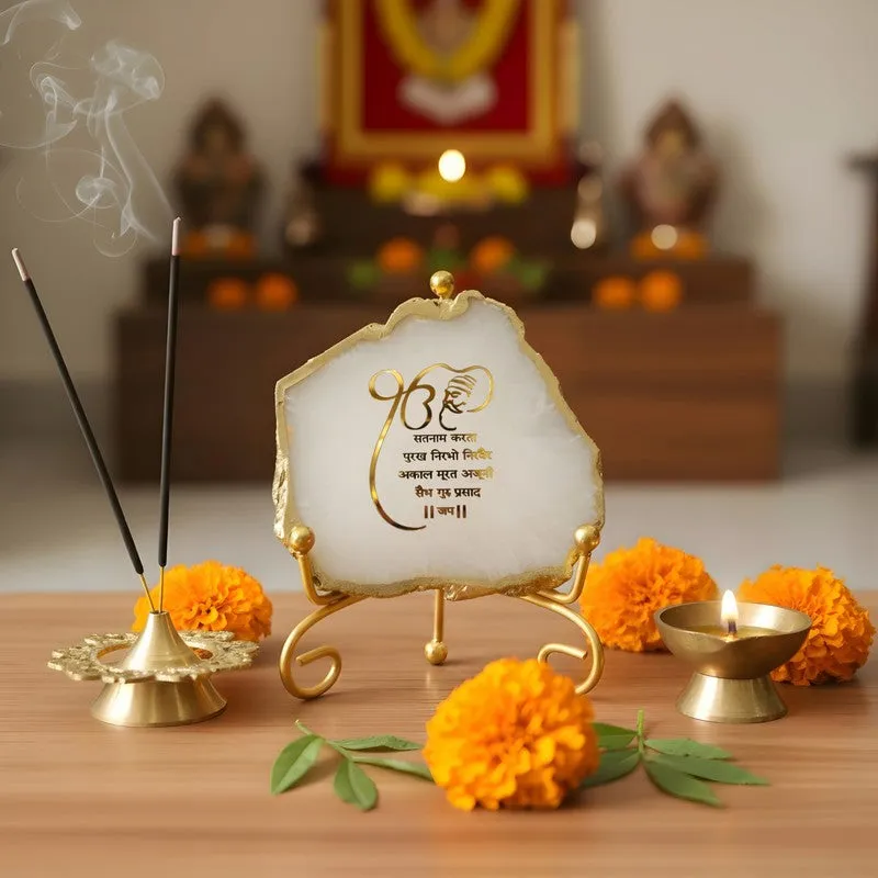 Krishna Blessing Aura Agate Showpiece With Stand - White media 1