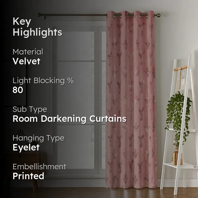 Gilded Touch Printed Velvet Curtain - Pink,Gold media 2