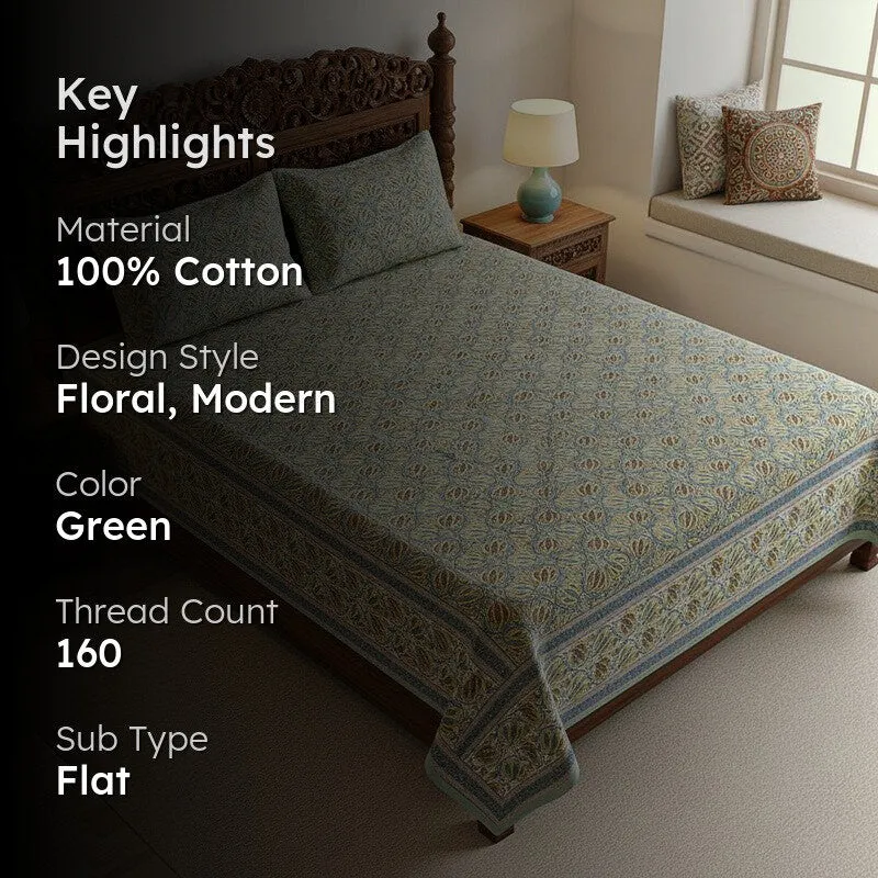Sadhana Cotton Bedsheet (Grey, Yellow) - 180 TC media 2