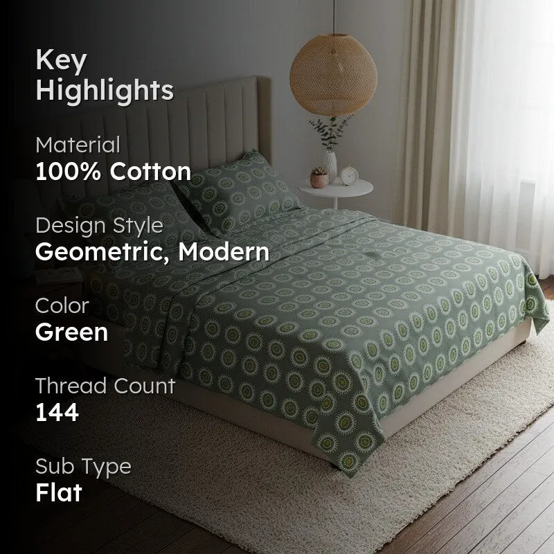 Bijo Ethnic Cotton Bedsheet (Green) - 144 TC media 2