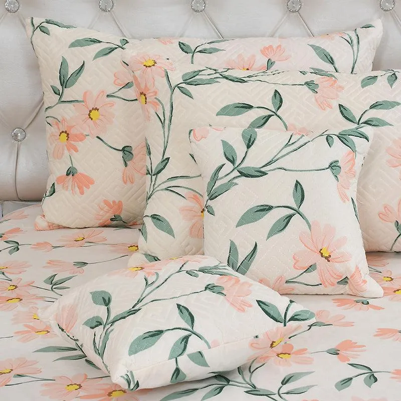 Blush Meadow Floral Quilted Microfiber Bedding Set - Five Piece Set media 3