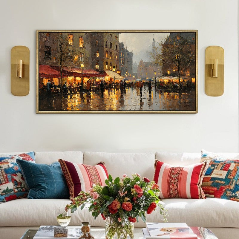 Golden Drizzle Canvas Wall Painting With Frame