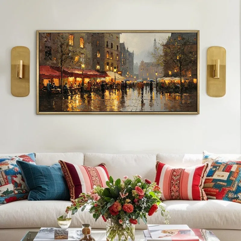 Golden Drizzle Canvas Wall Painting With Frame media 1