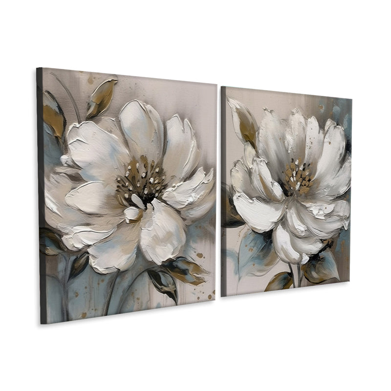 Alabaster Blossoms Canvas Wall Painting - Set Of Two media 5