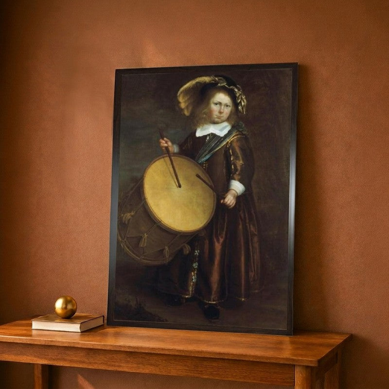 Boy with Drum, 17th Century Canvas Wall Painting - 12 x 18 Inches
