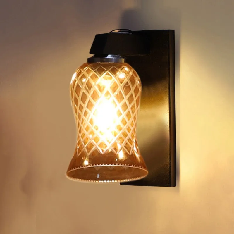 Crystal Lattice Wooden Base Glass Wall Lamp media 8