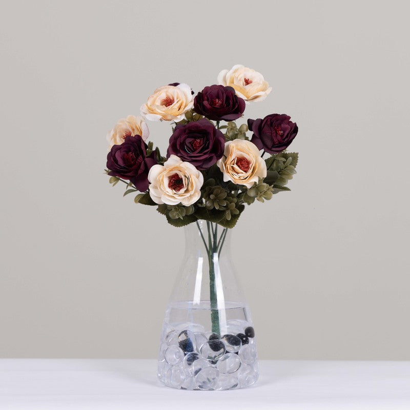 Realistic Artificial Rose Bunch - Maroon & Ivory media 3