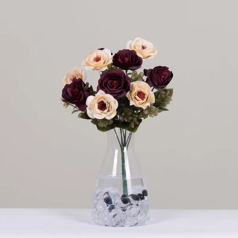 Realistic Artificial Rose Bunch - Maroon & Ivory media 3