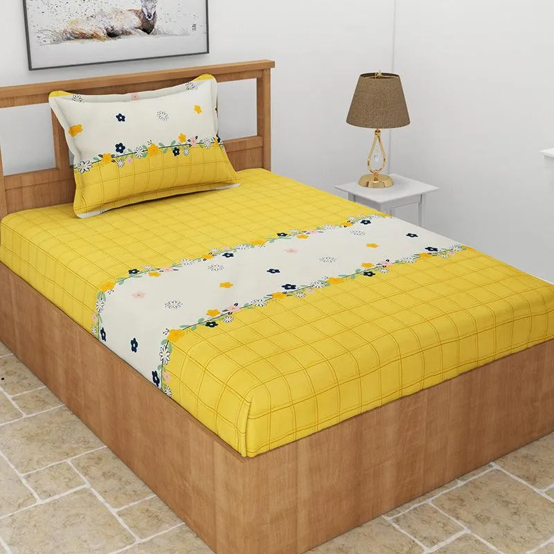 Ping Pong Abstract Fitted Microfiber Bedsheet (Yellow) - 130 GSM media 3