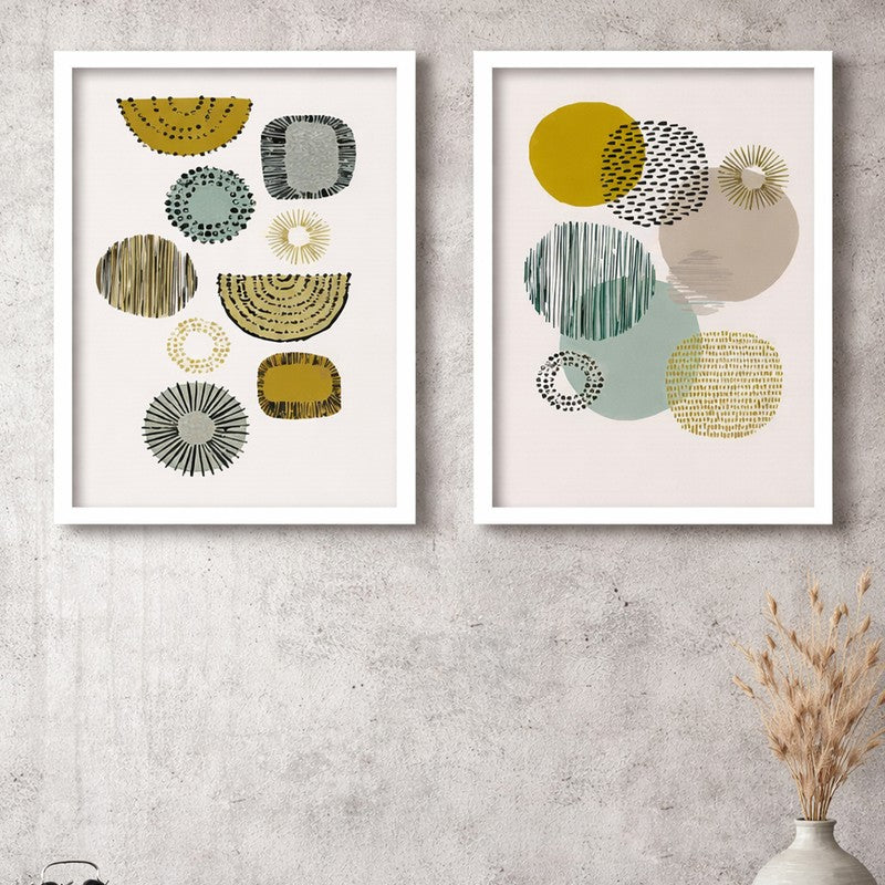 Calm Botanica Paper Wall Painting With MDF Frame - Set Of Two