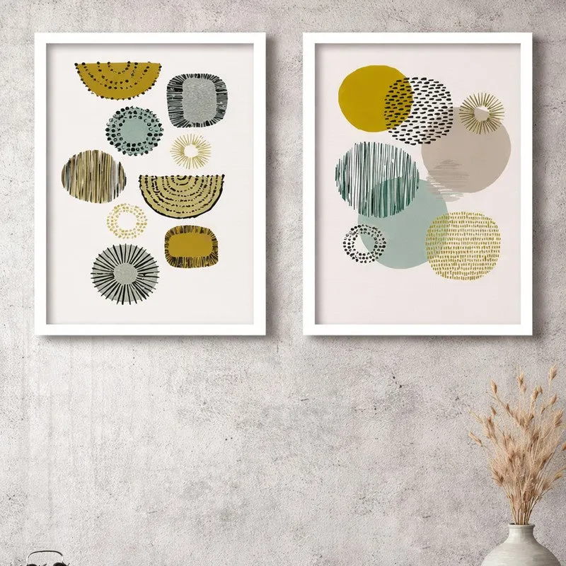 Calm Botanica Paper Wall Painting With MDF Frame - Set Of Two media 1