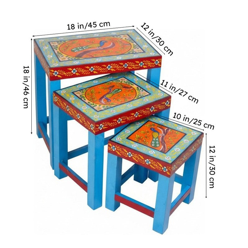 Avrix Painted Mango Wood Stool - Set Of Three media 9