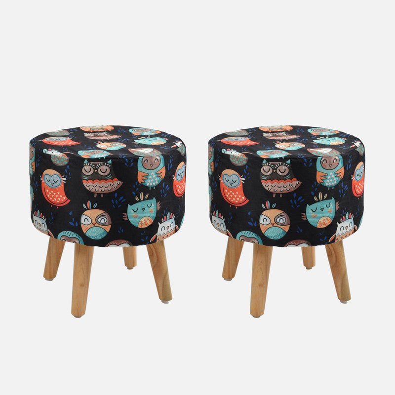 Avira Owl Print Multicolor Engineered Wood Ottomans - Set Of Two media 3