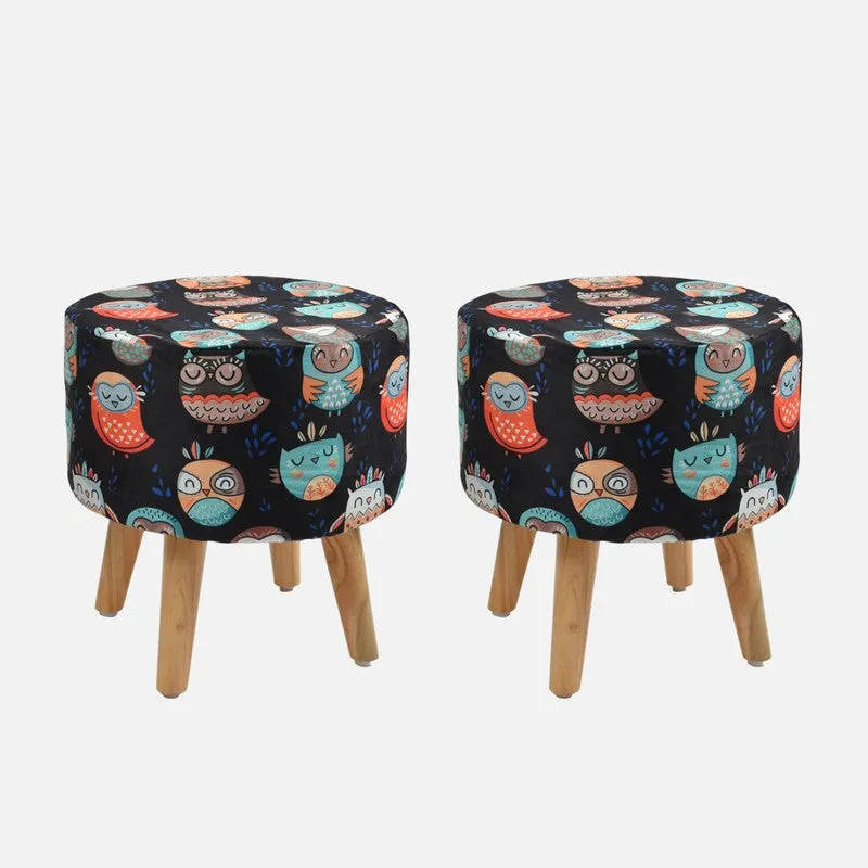 Avira Owl Print Multicolor Engineered Wood Ottomans - Set Of Two media 3