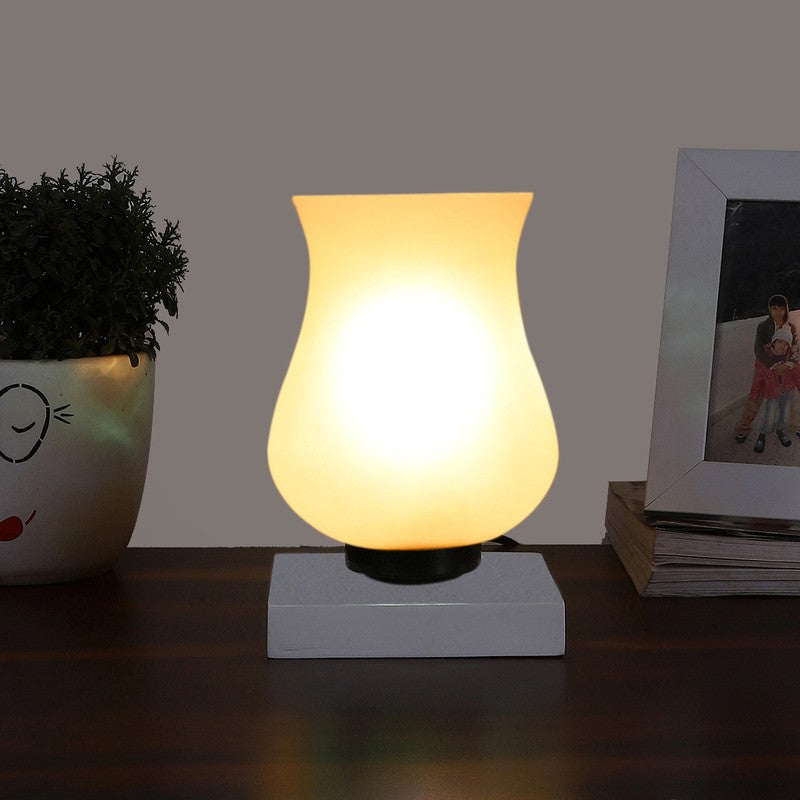 Flazora Mosaic Glass Table Lamp With Wooden Base - White