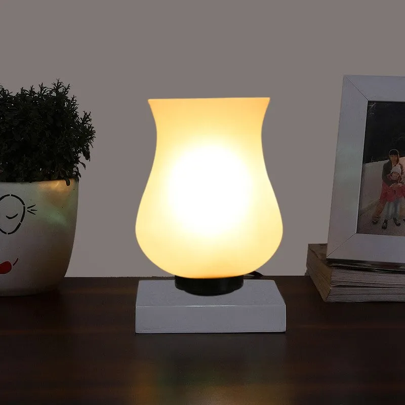 Flazora Mosaic Glass Table Lamp With Wooden Base - White media 1
