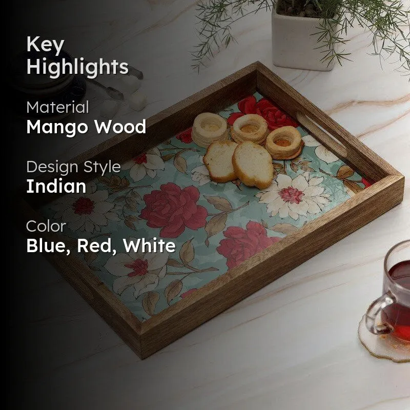 Hetty Floral Mangowood Serving Tray - Elegant Dining Decor media 2