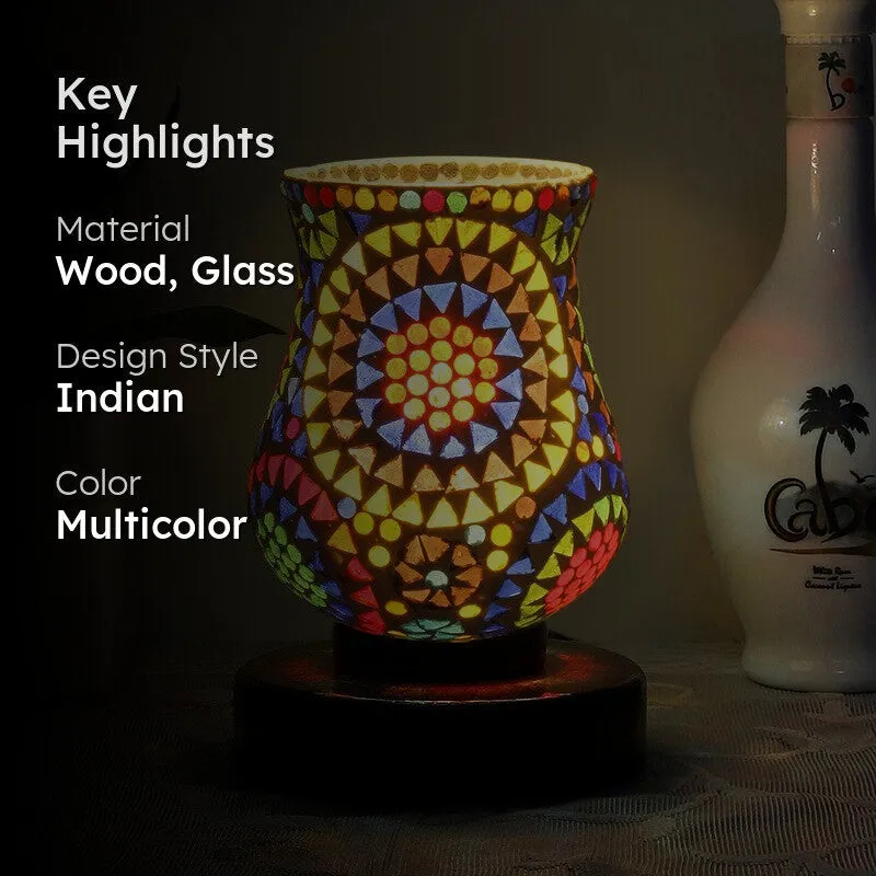 Sparkira Mosaic Glass Table Lamp With Wooden Base - Multicolor media 2