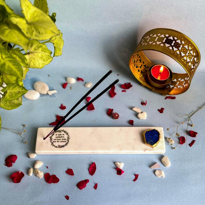 Gayathri Mantra Marble Incense Holder With Agate Plating - Blue media 4
