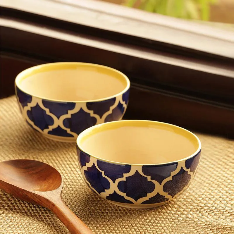 Moroccan Mile Handpainted Ceramic Serving Bowl (520 ML) - Set Of Two media 1
