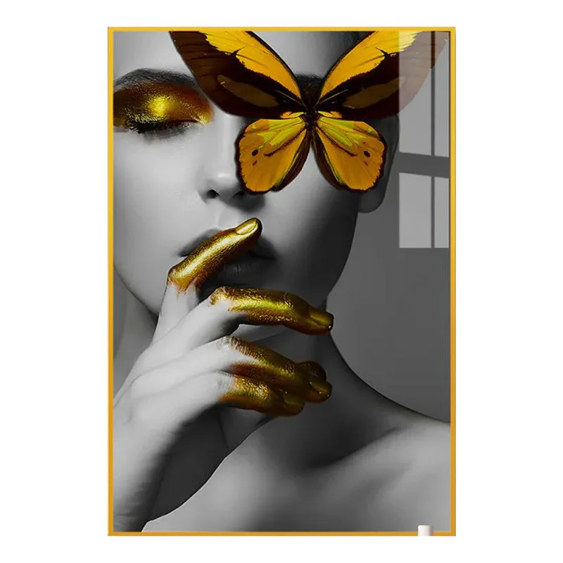 Monarch's Muse Modern Canvas Wall Art With Frame - Gold media 3