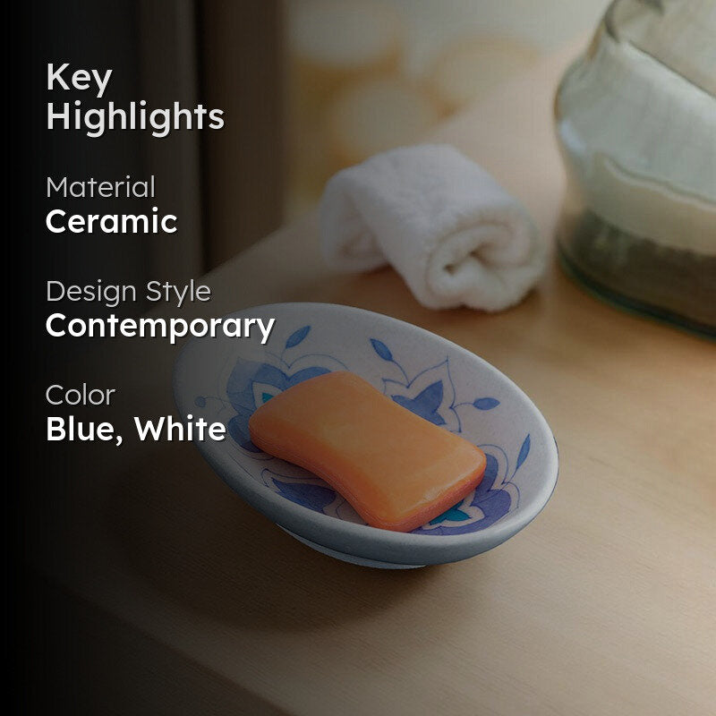 Aura Ceramic Soap Dish - White,Blue media 2