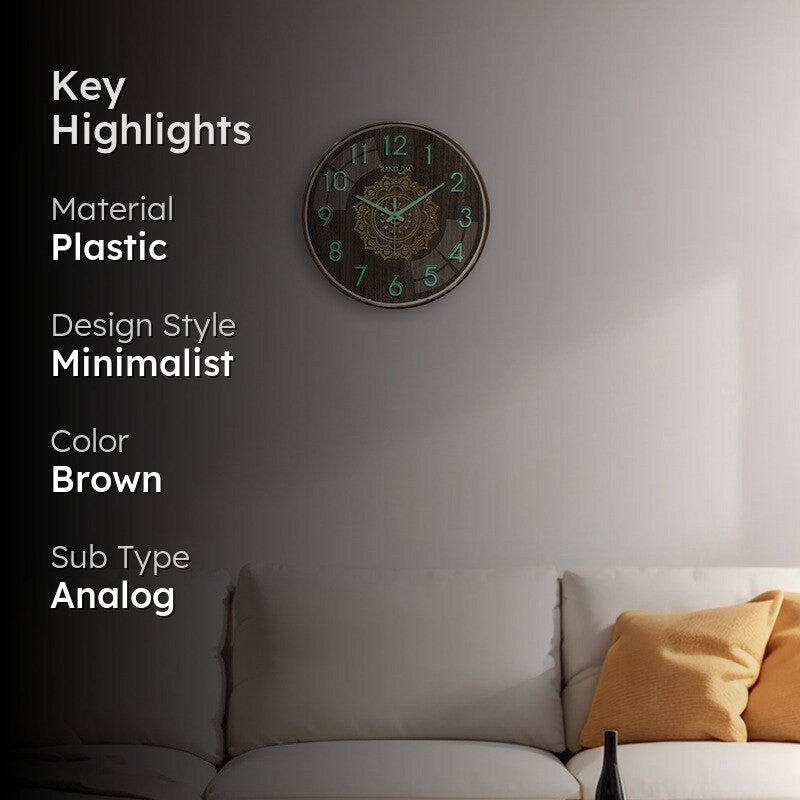 Mandala Round Floral Plastic Wall Clock - Brown media 2