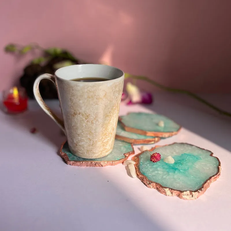 Suzzaine Handcrafted Crystal Agate Coaster (Green) - Set Of Four media 3