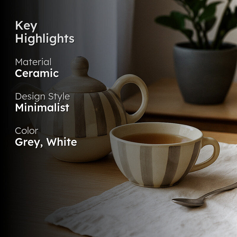 Silensteep Ceramic Tea Pot With Tea Cup (Grey/200 mL/350 mL) - Two Piece Set media 2