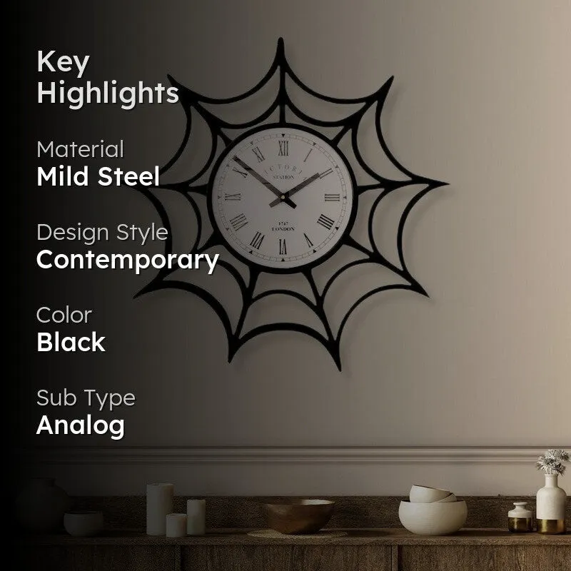 Spiderweb Steel Analog Wall Clock - Black media 2