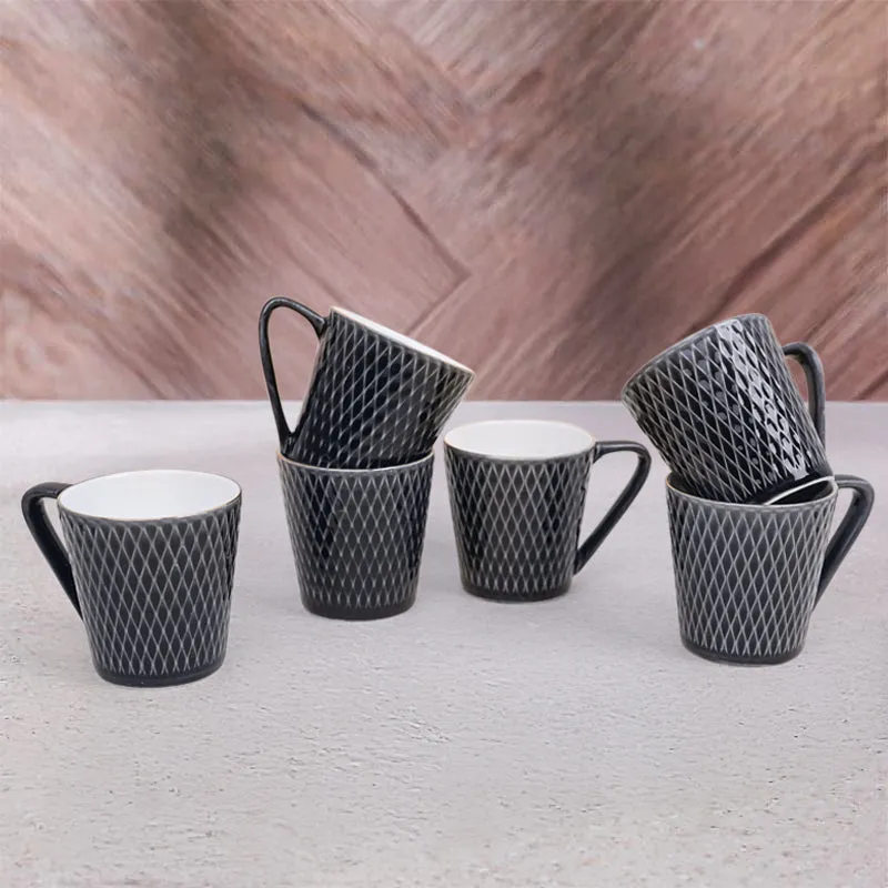Bruna Porcelain Tea Cup (180 mL Each)/Black)- Set of Six media 1