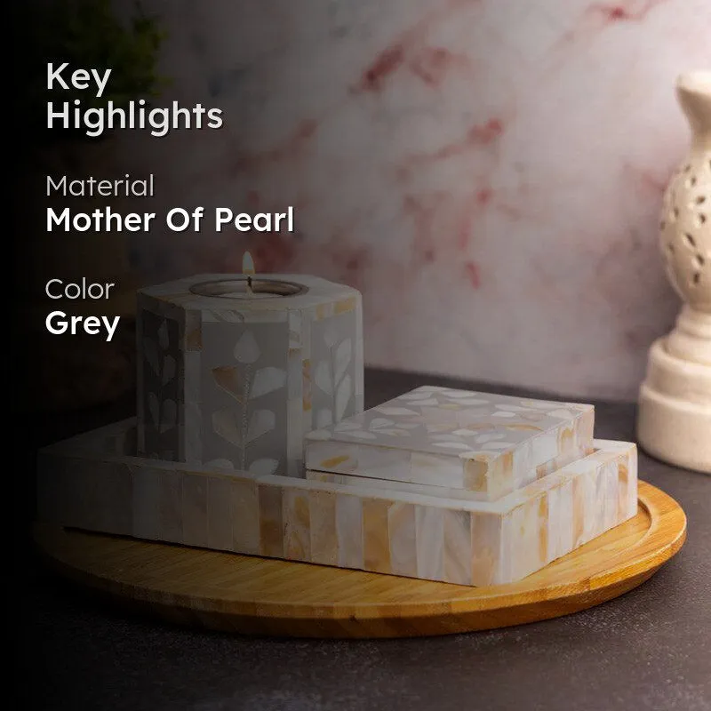 Vidya Mother Of Pearl Candle Holder With Tray media 2