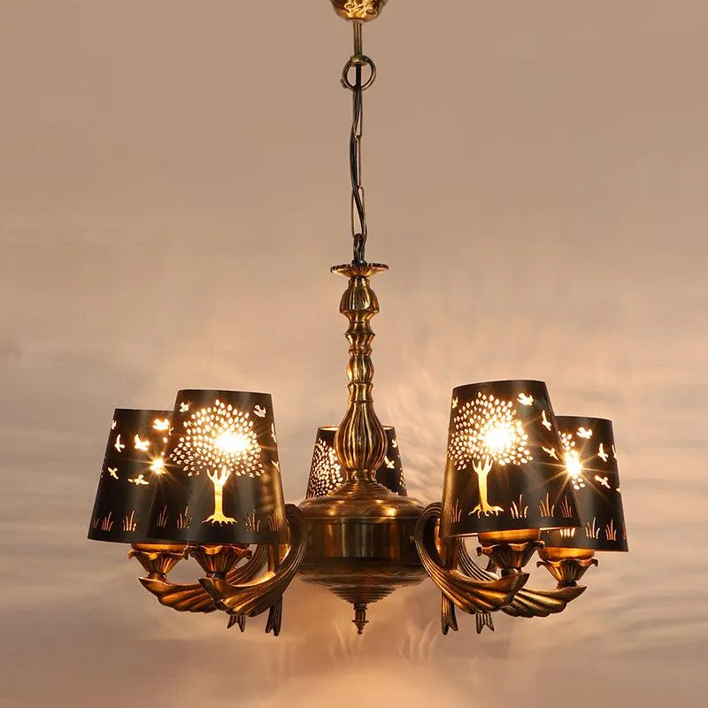 Tree Of Life Etched Vistara Golden Antique Ceiling Lamp media 1