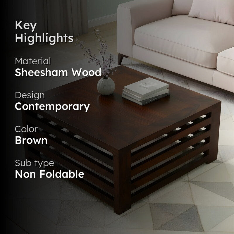 Qervon Sheesham Wooden Center Table - Dark Brown media 2