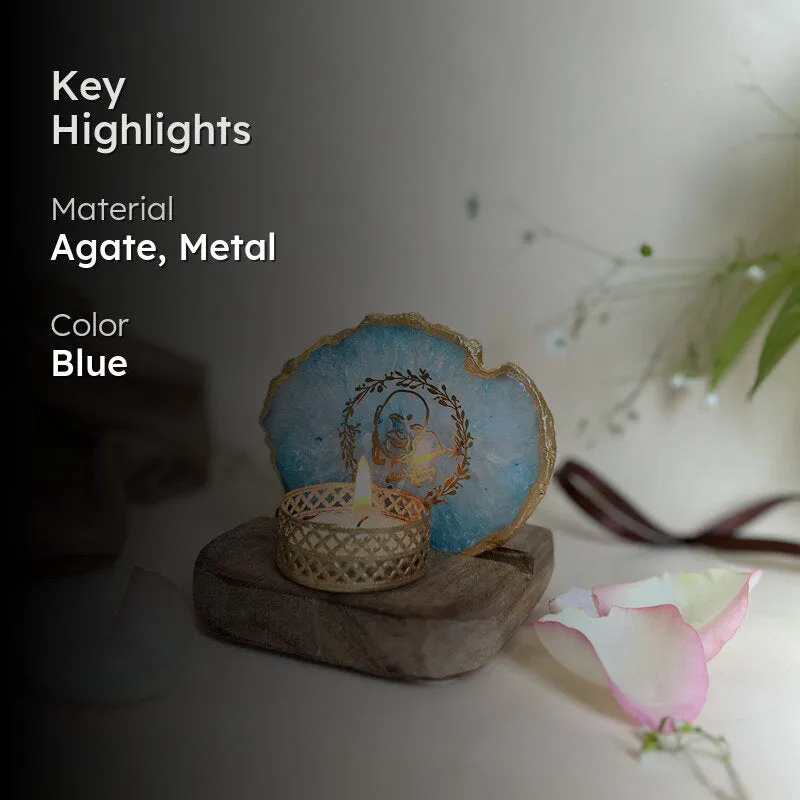 Sacred Guruji Handcrafted Agate Religious Accent With Tealight Candle Holder - Turquoise media 2