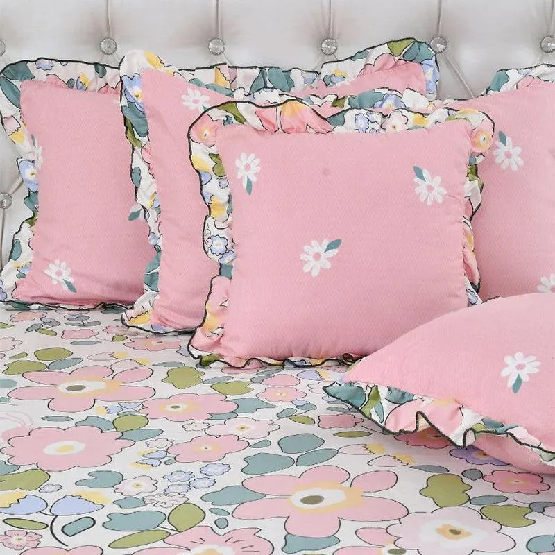 Pink Plume Frilled Floral Cotton Microfiber Bedding Set - Five Piece Set media 3