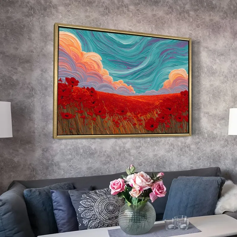 Scarlet Serenity Canvas Wall Painting With Frame media 6