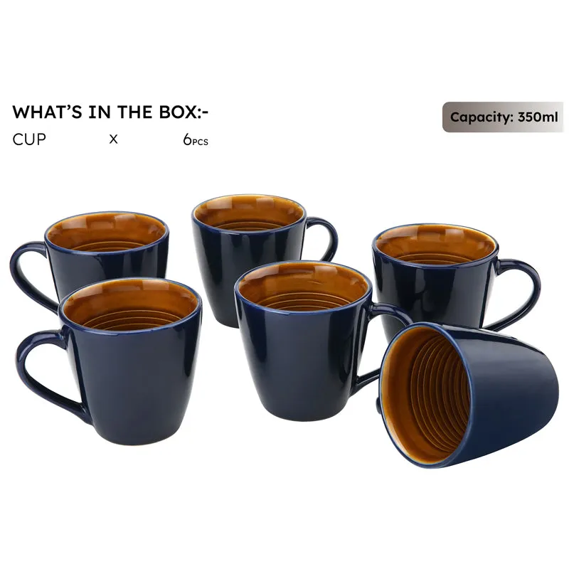 Karvaa Ceramic Coffee Mug (Royal Blue/350 mL Each) - Set Of Six media 4