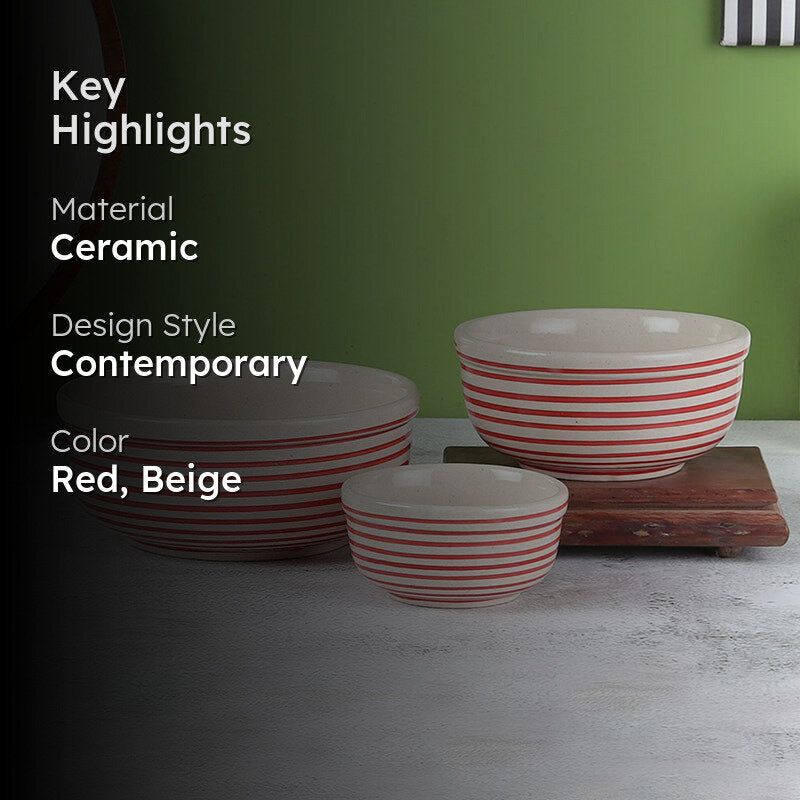 Tiare Ceramic Serving Bowl (Red/550 mL/350 mL/125 mL) - Set Of Three media 2