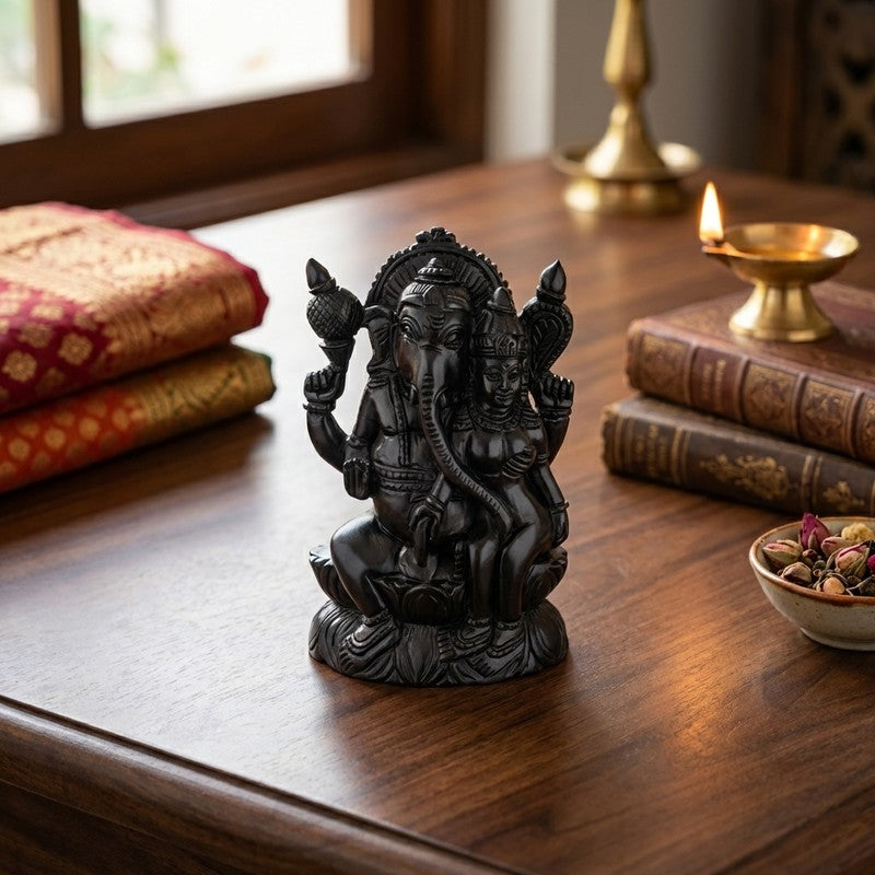 Ucchista Ganapati Divine Ebony Wood Idol