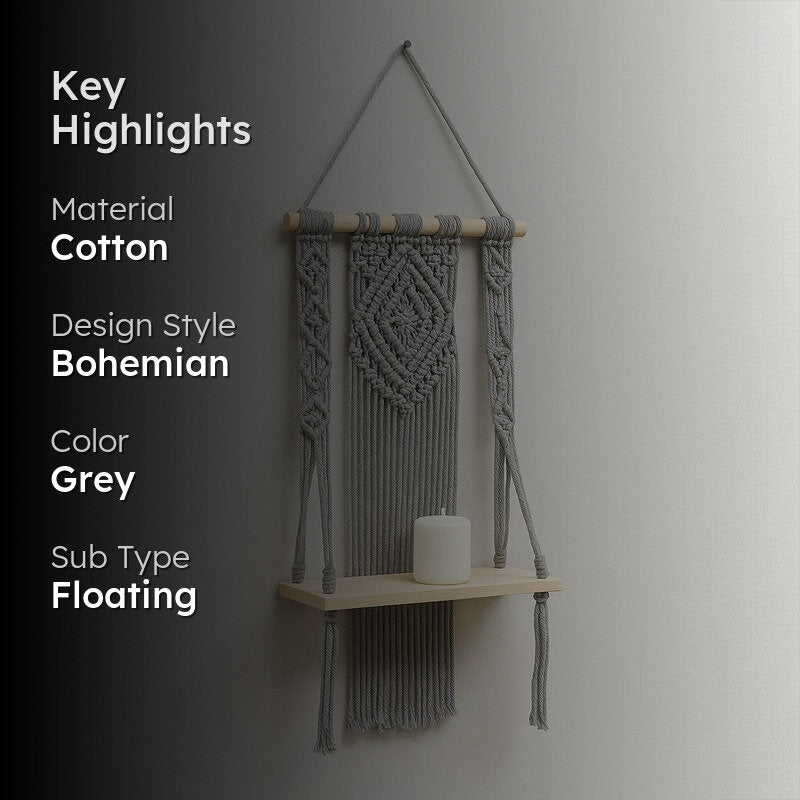 Knotix Macrame Wall Shelf - Grey media 2
