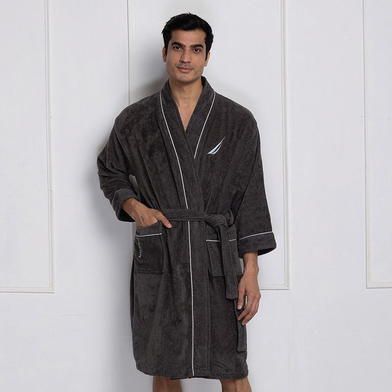 Nautica His & Hers Cashmere Dreams Cotton Bath Robe (Dark Grey) - Set Of Two media 5