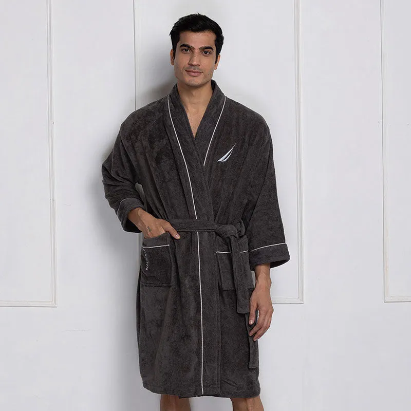 Nautica His & Hers Cashmere Dreams Cotton Bath Robe (Dark Grey) - Set Of Two media 5