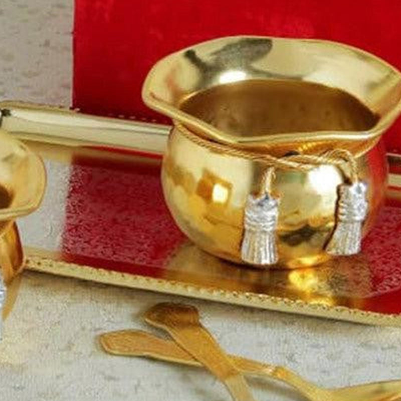 Karuna Gold Bowl With Spoon & Tray (200 ML Each) - Five Piece Set media 5